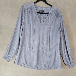 Pendleton Womens Large Peasant Popover Shirt Sheer Blue Polka-dot Cottagecore